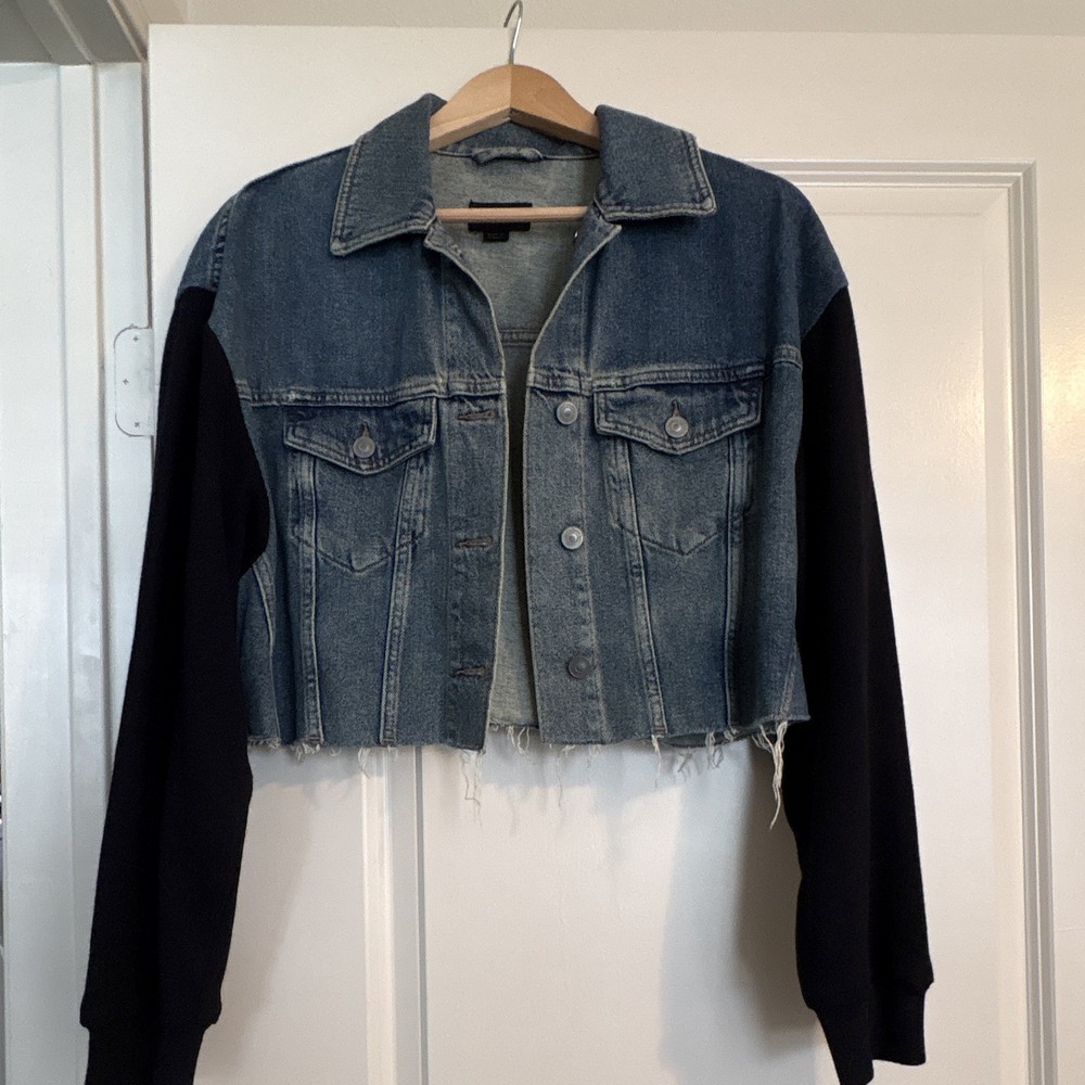 ALLSAINTS Denvi Cropped Jacket Blue/Black Long Sleeve Pockets Women XS/S