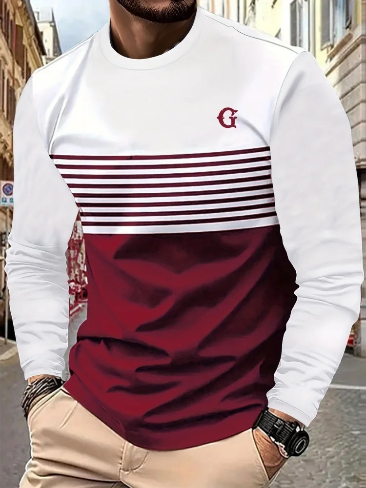 New Men Long Sleeve Fashionable Casual O-Neck T Shirt Breathable Daily Wear Top
