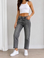 Rewash Women’s Gray Acid Wash Jeans Raw Hem High Rise Straight Leg Size 9