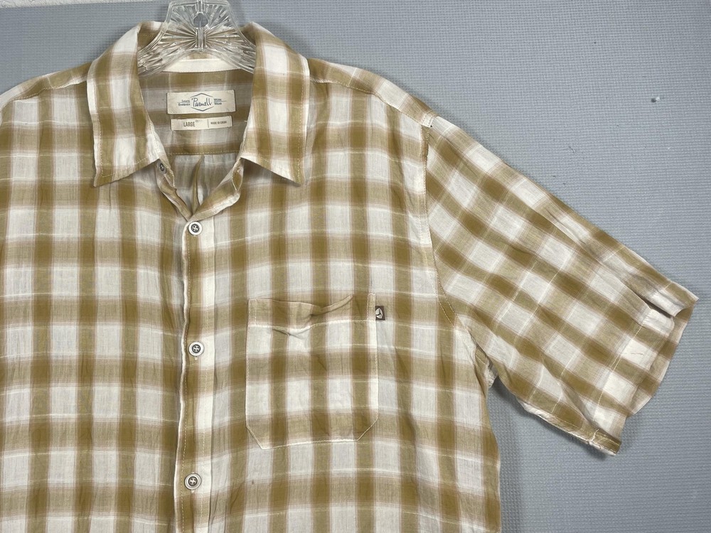 VTG Purnell Shirt Mens Large Beige Plaid Short Sleeve Button Up Workwear Casual