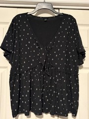 Torrid Vintage Cotton Jersey Babydoll Top Black Boho Tie Front Flutter Sleeve