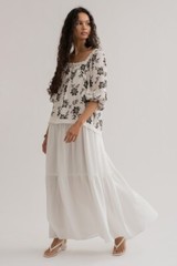 Blu Pepper Floral Print Square Neck Lace Detail Peasant Top