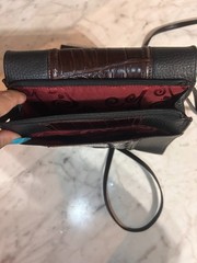 VTG Brighton Black Croc Embossed Leather Wallet Crossbody Organizer Bag Purse