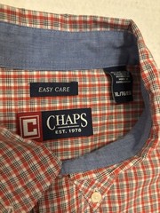 Chaps Shirt Mens XL Cotton Blue Red Plaid Long Sleeve Button Down Easy Care