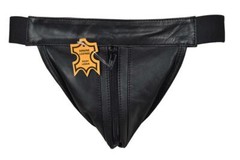 Men’s Leather Jockstrap Black Genuine Natural Leather Zipper Jocks Very Soft