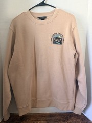 Men’s RVCA Long Sleeve Crew Sweatshirt Street Artist Design Logo Size S Tan