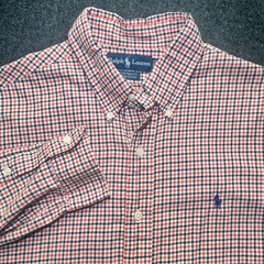 Ralph Lauren Button Down Men L Orange Gingham Excellent Custom Fit Cotton Shirt