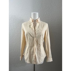 American Eagle Pale Yellow Pinstripe Button Down Shirt Size 2 XS Fitted Poplin