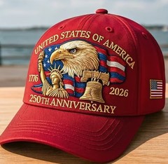 America 250th Anniversary RED Cap 1776–2026 USA Patriotic Hat Adjustable