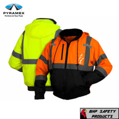 Pyramex Hi-Vis Safety Reflective Bomber Jacket with Zip Out Polar Fleece Liner
