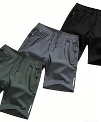 3 Pack Men’s Quick Dry Sports Shorts Black Grey Olive Green Athletic Bottoms
