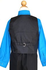 Pinstripe Boys, Recital, Vest Suit Set, Turquoise/Black, Size: 6 （6-7 years)