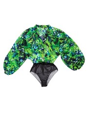 FKSP Folake Kuye Style Pantry Jasmine Tropical Floral Bishop Sleeve Bodysuit XL