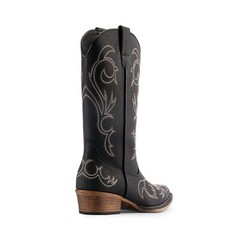 Women Low Heel Pull On Western Boots Square Toe Cowboy Cowgirl Mid Calf Boots
