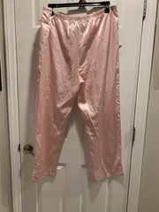 Vtg Kathryn 2 Pc Satin Pajama Set Sz L Pink Sissy Lounge floral embroidery