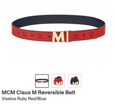 MCM Reversible Logo Belt Red/Blue Gold-Plated Buckle 4.5 CM