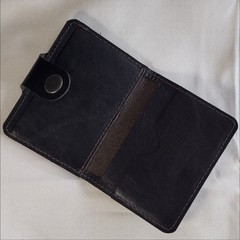 handmade real leather card holder snap button wallet black horween horsehide