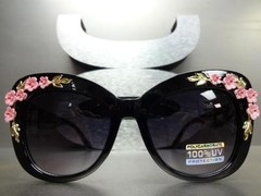 VINTAGE RETRO CAT EYE Style SUN GLASSES Black Frame Unique Floral Flower Design