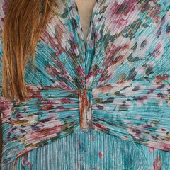 R&M Richards Metallic Gown 14 Turquoise Blue Floral V-Neck Gathered NWT $149