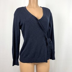 Lane Bryant Sweater Women’s 10/12 Navy Blue Cotton Rayon Blend Faux Wrap Tie