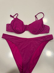 Women’s Solid Pink 2-Piece Bikini Set M B Cup Lined Spaghetti Straps