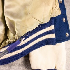 VTG Howe Varsity Letterman Jacket Size 36 Blue Wool Leather Slash Pockets READ