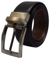 Men’s Reversible Leather Belt 1.4″ Wide Black & Brown Rotating Buckle Classic St