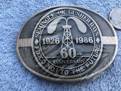 Vintage ADM Brass Seminole Gusher Days Fixico 60th Anniversary Oil Belt Buckle