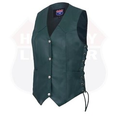 Hunter Green Women motorcycle Leather Vest Biker Club Conceale Carry #14501Green