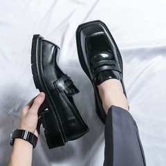 Thick Sole Height Increasing Formal Durable Square Toe Men Dress Shoes Loafers