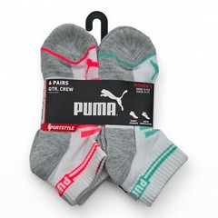 Puma women’s Quarter crew Mid Ankle Multicolor white socks 6 pairs