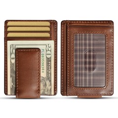 Slim Money Clip Wallet for Men, Full Grain Leather, Magnetic Clip Holds 15+ Bill