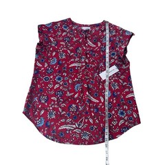 Liz Claiborne Womens Red Floral Cap Sleeve V Neck Blouse Top Size Small NEW