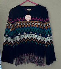 NWT UMGEE ~ SOUTHWEST AZTEC KNIT SWEATER ~ FRINGE ~ M