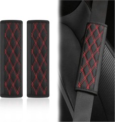 2PCS Car Seat Belt Cover Pads, Leather Seatbelt Covers Protec Color: Black/Red