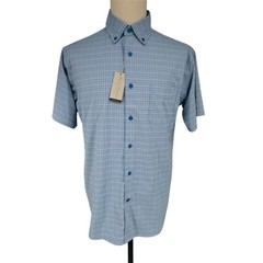 NEW Daniel Cremieux Performance Men’s MEDIUM Blue Plaid Short Sleeve Shirt