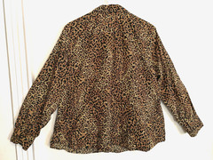 Chaps Classics Womens Blouse 2X Plus Leopard Animal Print Button Up Long Sleeve