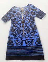Eliza J Royal Blue Black Ponte Knit Sheath Dress Half Sleeve Exposed gold Zipper