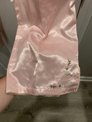 Vtg Kathryn 2 Pc Satin Pajama Set Sz L Pink Sissy Lounge floral embroidery