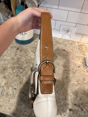 Coach Signature Logo White/Brown Shoulder Bag Buckle, Silver Hardware, Pockets