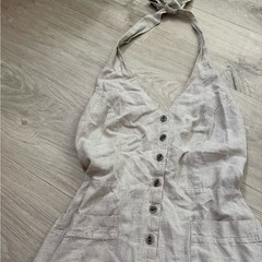 Urban Outfitters Linen Blend Halter Style Jumpsuit | Natural Oat | Small