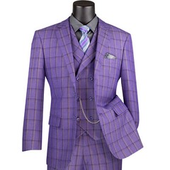VINCI Men’s Windowpane 3-Piece Suit 38S-56L, 6 Colors, Modern Fit – NEW