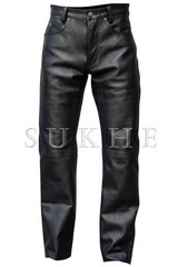 Light Weight Thin Button Fly Pants Men’s Cowhide Leather Pant Custom Length