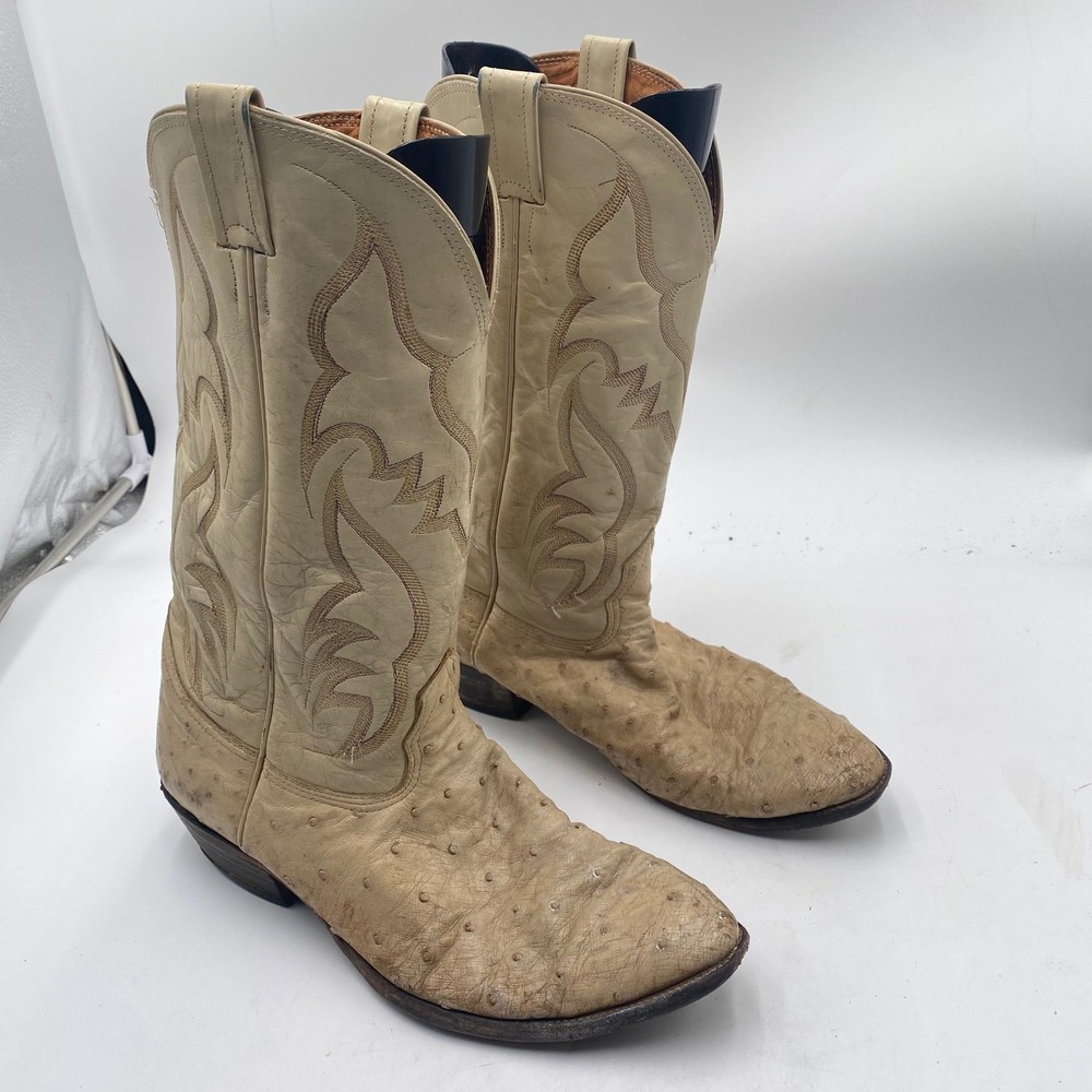 Nocona Boots Ostrich Leather Cowboy Western Boots Mens 11.5 D Tan Made In USA