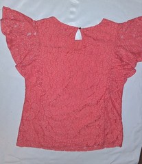 Merona Women’s Lace Blouse Flutter Sleeve Button Back Coral Size XL