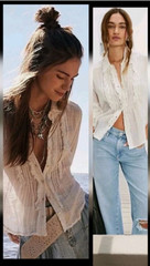 ⭐Free People Drew Tuxedo | MEDIUM | Gauzy Breezy Optic White Blouse Top
