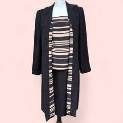Studio I 3-Piece Set Professional Size 12 Black Beige Stripes Dress Coat Pants