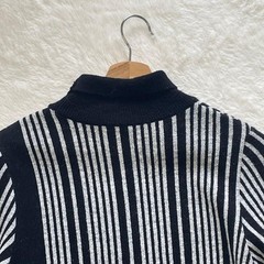 Mame Kurogouchi Multi Stripe Jacquard Knit Dress High Neck Black White Auth