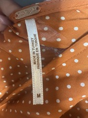 Free People 2-Piece Orange/White Polka Dot Top & Skirt Set Ruffle V-Neck M