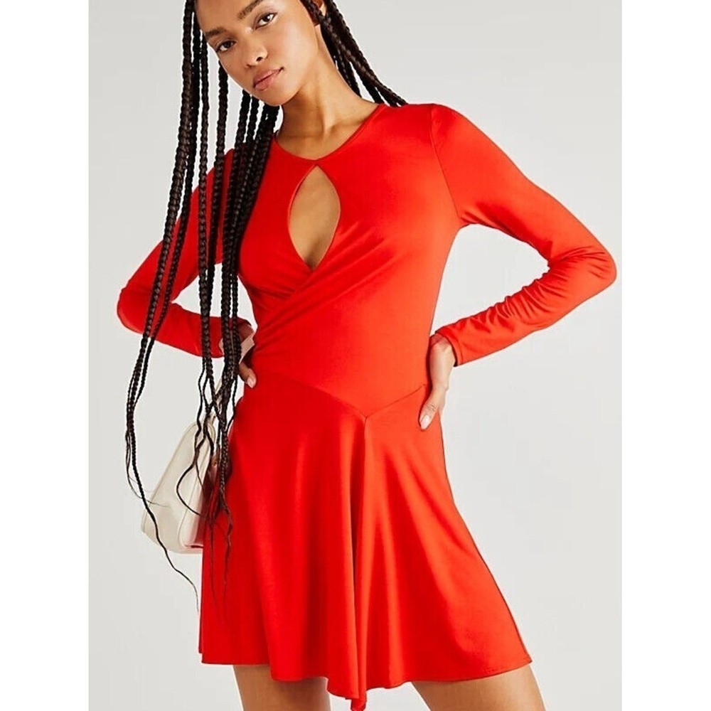 Free People Dress Size Small Red/Orange FB Beach Vance Wrap Mini Dress NWOT